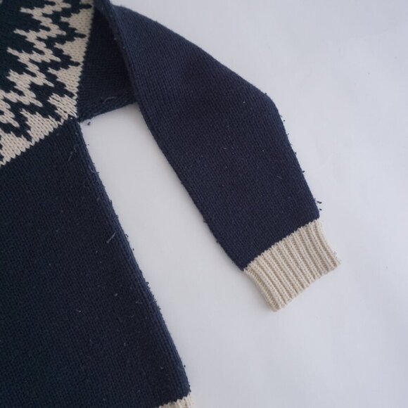 Roots Navy Red Cottagecore Knit 50% Wool Fisherman Fair Isle Crewneck Sweater XS - Picture 12 of 13